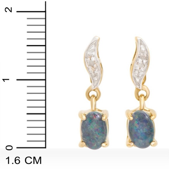 18K Yellow Gold Over Sterling Silver Mystic Opal and Diamond Drop Earrings - Picture 4 of 4